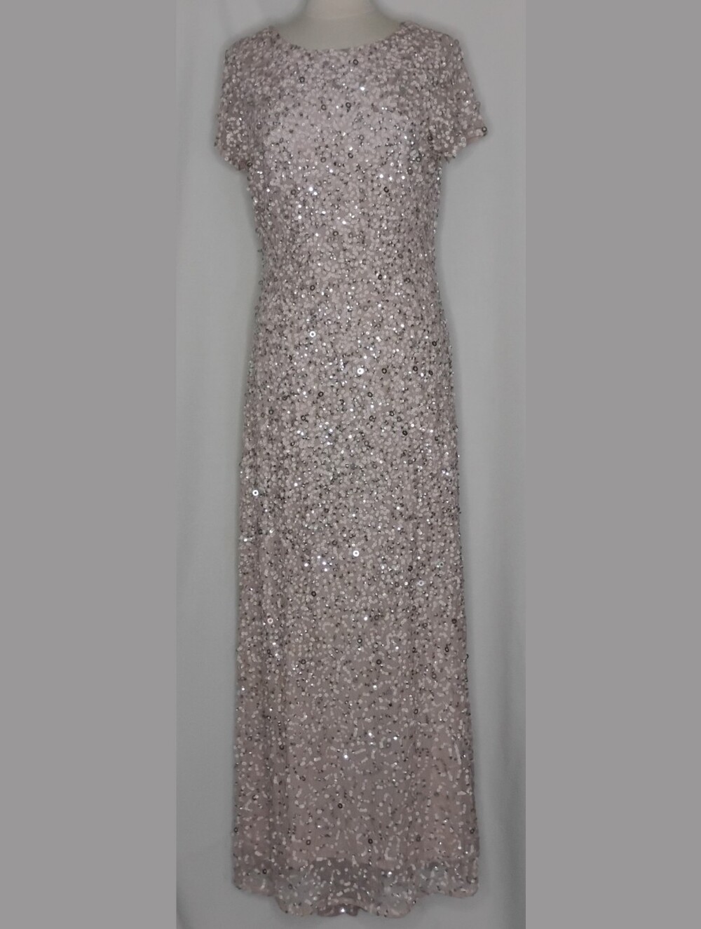 Adrianna Papell Size 16 Blush Pink Sparkly Sequin Floor Length Dress Scoop Back